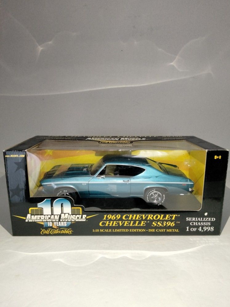 American Muscle, Ertl 1:18 Scale 1969 Chevrolet Chevelle SS 396, Glacier Blue ,New Sealed