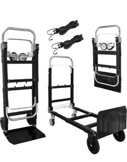 3 in 1 Folding Hand Truck, 600Lbs Capacity, Heavy Duty Collapsible Cart with Retractable Handle and 4 Rubber Wheels, Moving Dolly for Moving Home, Off
