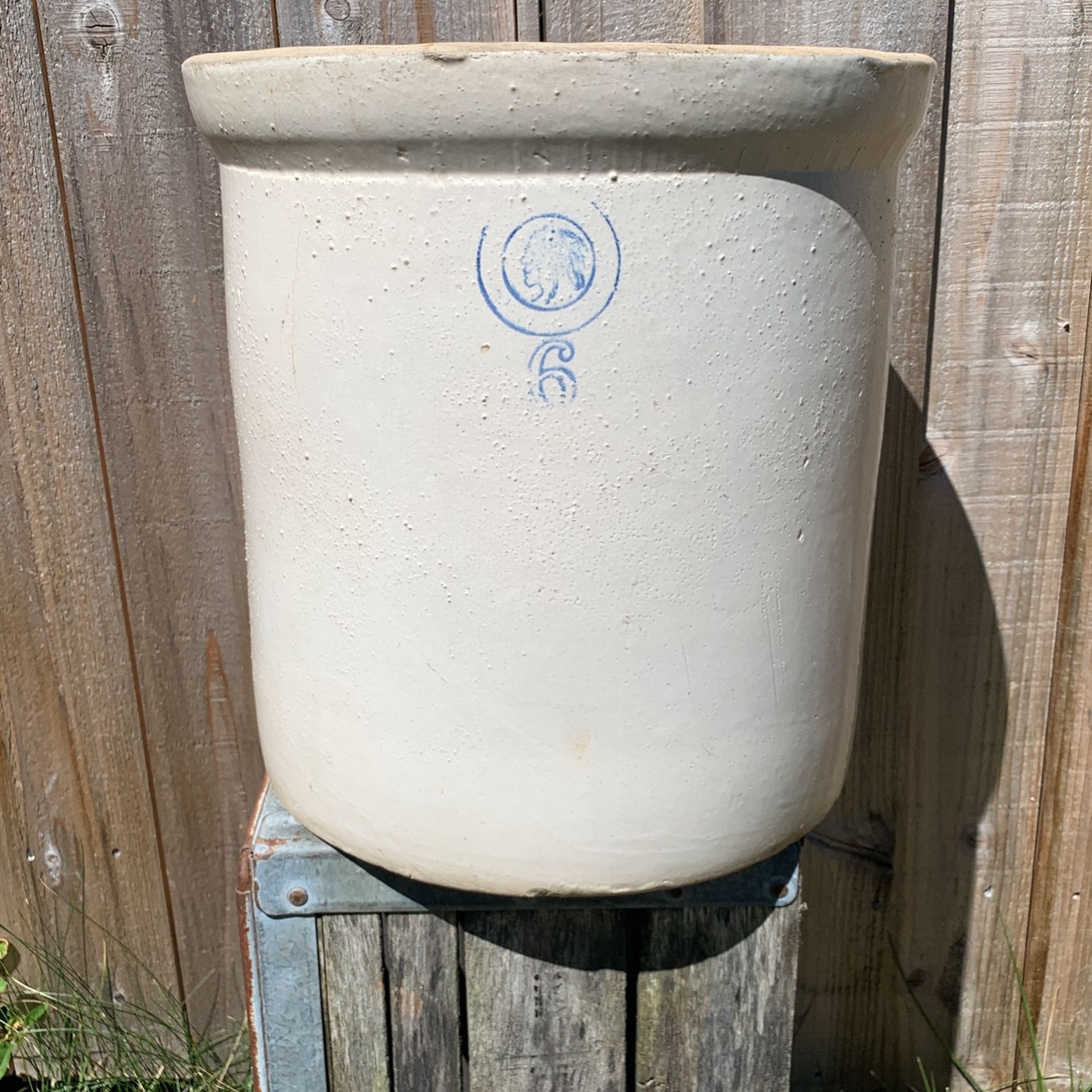 Vintage Louisville Pottery Co Crock Stoneware Indian Head Logo 6 gallon