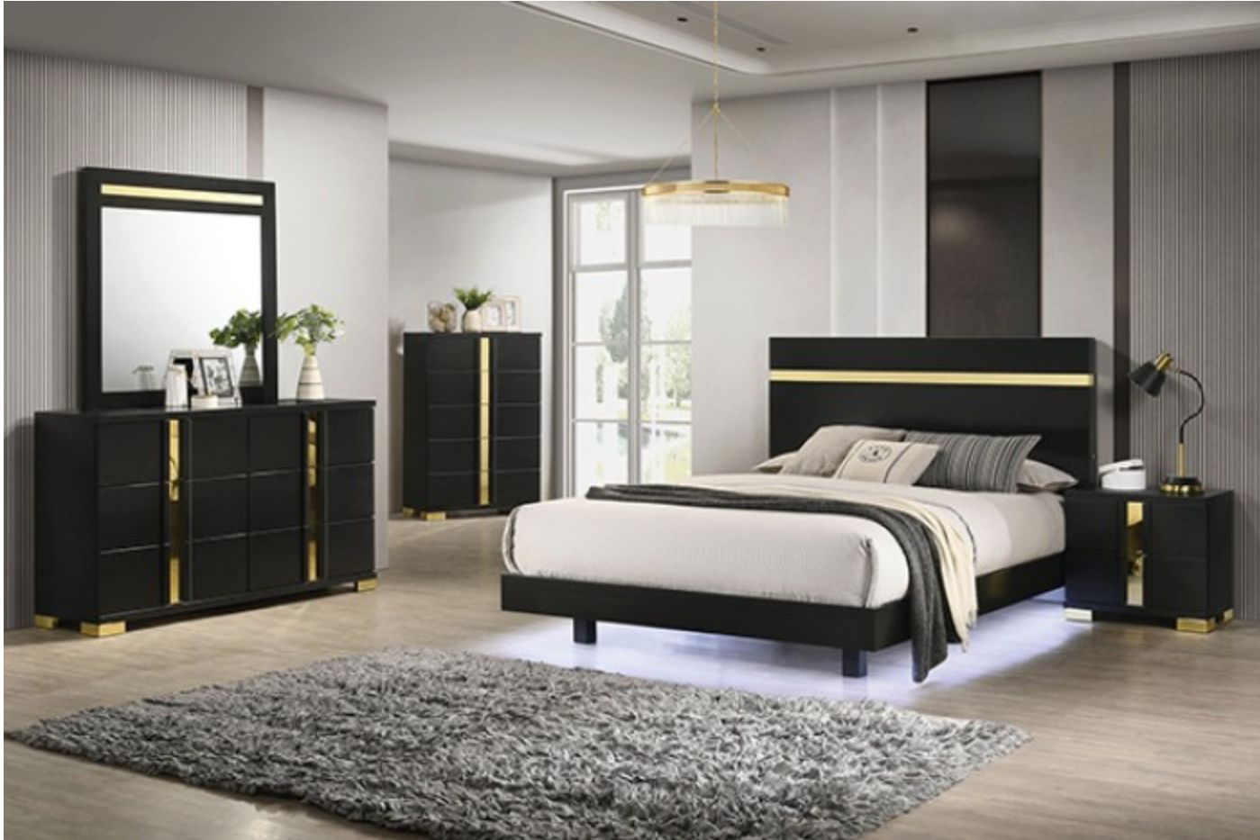 Queen Bed-frame 4 Pc Includes Dresser,mirror,nightstand & Frame