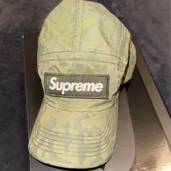 Supreme Logo Nylon Overdyed Camp Cap Camo Green