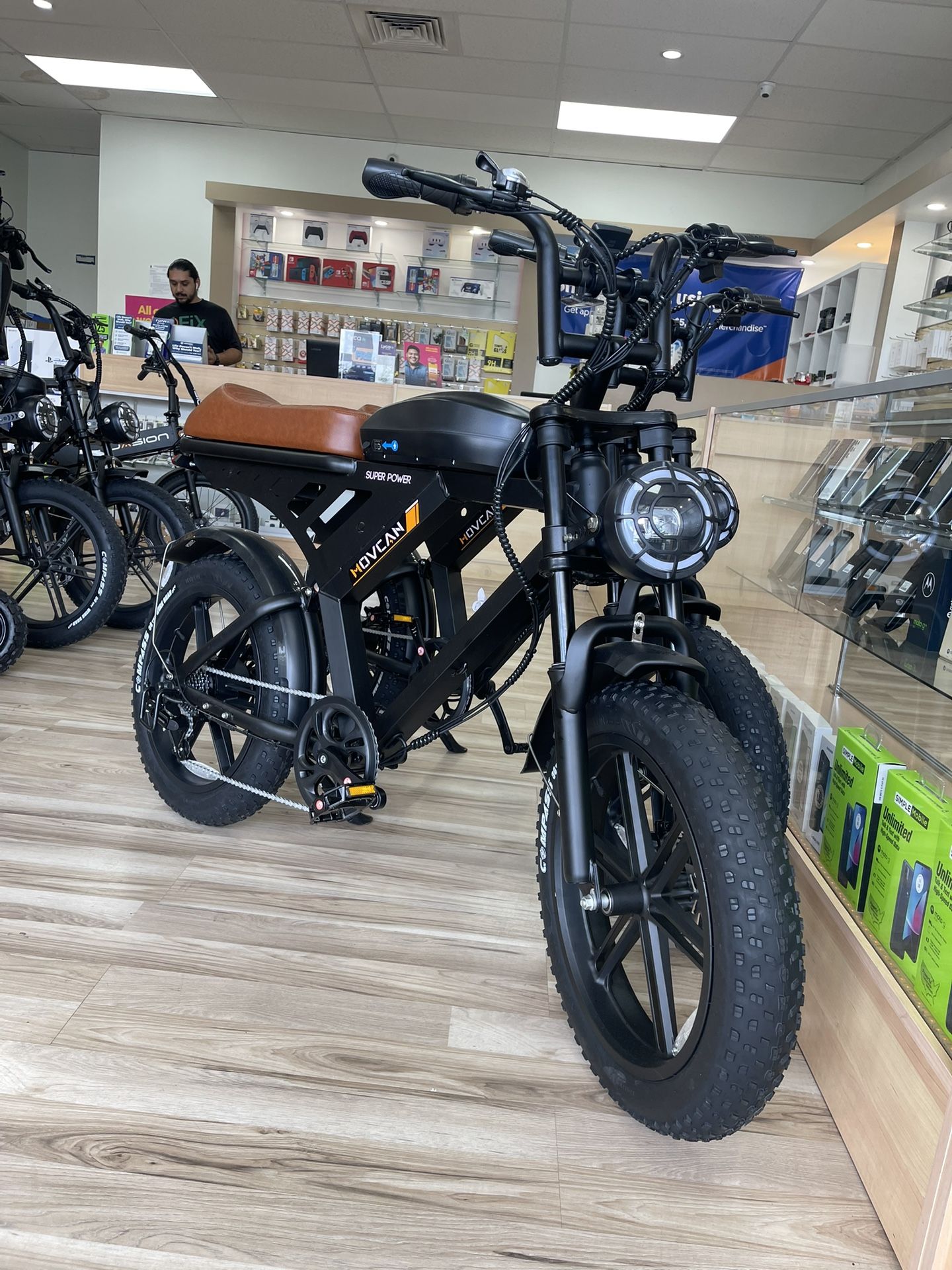 Brand New Cruiser Brown Leather Seat Super Movcan Electric Bike 32MpH Up To 70 Miles Range With Pedal Assist! Own It Today Easy Financing Options! 