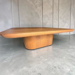 Aged Light Oak 48” Square RH Restoration Hardware Oslo Pedestal Mid Century Coffee Table