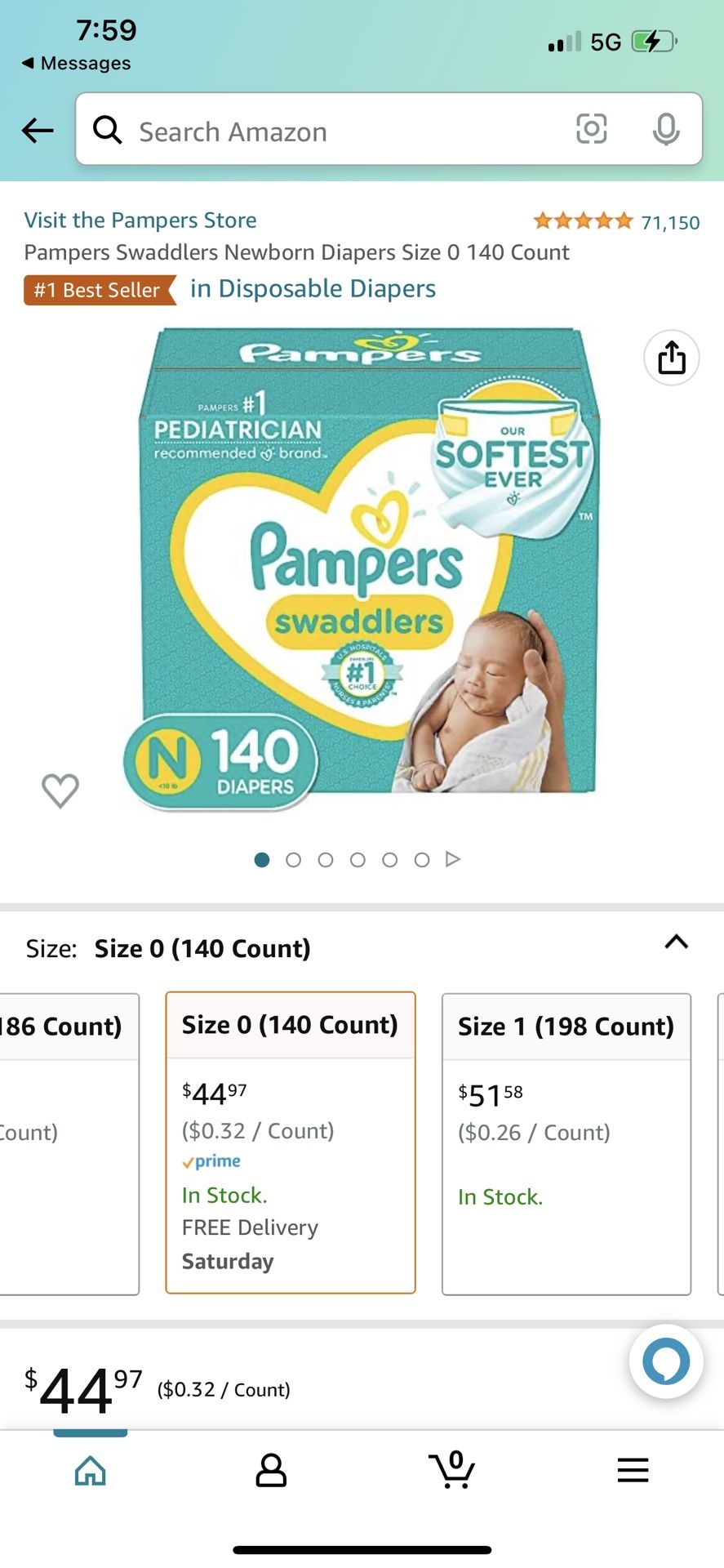 Pampers SZ Newborn 140ct