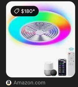 0943: BRAND NEW 24" Low Profile Ceiling Fan with Lights, Smart LED Bladeless Ceiling Fans with RGB Lights and Remote/APP/Voice Control, Modern Flush M