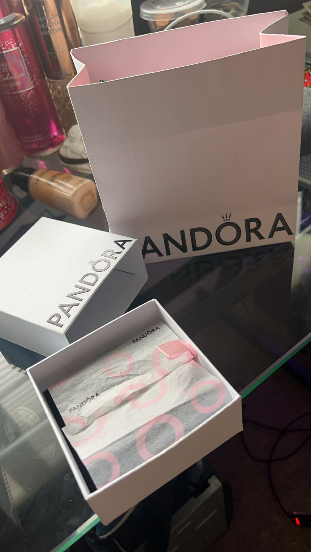 pandora charm bracelet and pandora charm case/box.