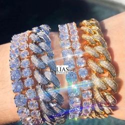 New 18k Yellow White Or Rose Gold Cuban Bracelet Or Tennis Bracelet ( Price Is For 1 Bracelet ) 