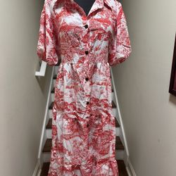 Button Up Puff Sleeve Dress