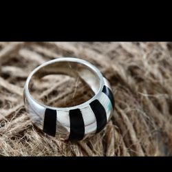 Sterling Silver Black Enamel Stripe Ring