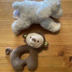 Baby Guns Winky White Lamb And Monkey Rattle Toy Plush Stuffed 