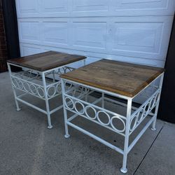 Farm House Style Side Tables - Solid Wood Tops / Cast Iron Legs 