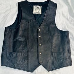 Vintage Men’s Black Leather Motorcycle Biker Vest XL Authentic Cowhide
