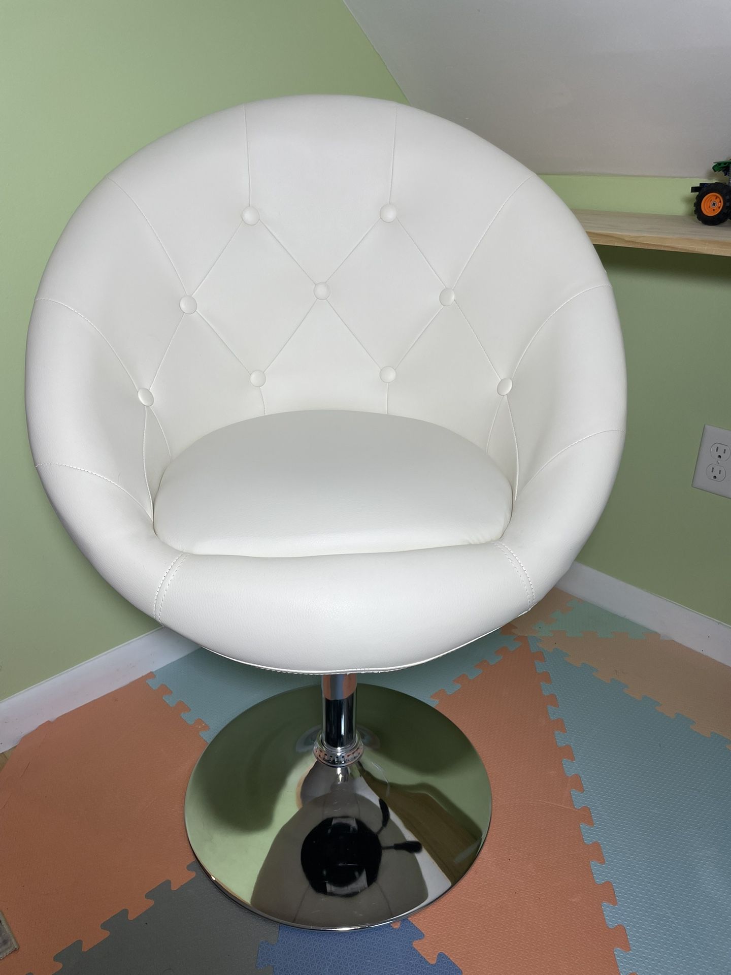 Height Adjustable Swivel Upholstered Round Accent Chair Barrel Chair-White