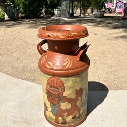 Vintage Metal Milk Dairy Jug HandPainted Farmhouse Style.