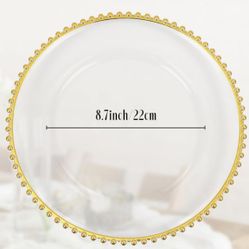 100 Clear gold Beaded 13in Plates with Napkin Rings! Free