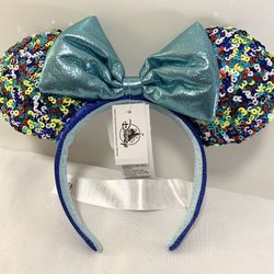 New Disney Parks Headband Minnie Mouse Ears Bow Sequins Adult Multicolor 2022