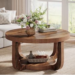 Tribesigns Round Coffee Table, 2-Tier Circle Coffee Table