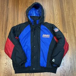 New York Giants Puffer Hooded Starter Jacket Size Large Full Zip Authentic 