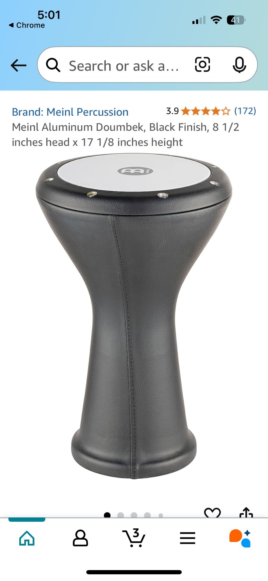 🇹🇷 Meinl HE3000 Black Vinyl Covered Cast Aluminum Doumbek Condition new Made in Turkey 🇹🇷