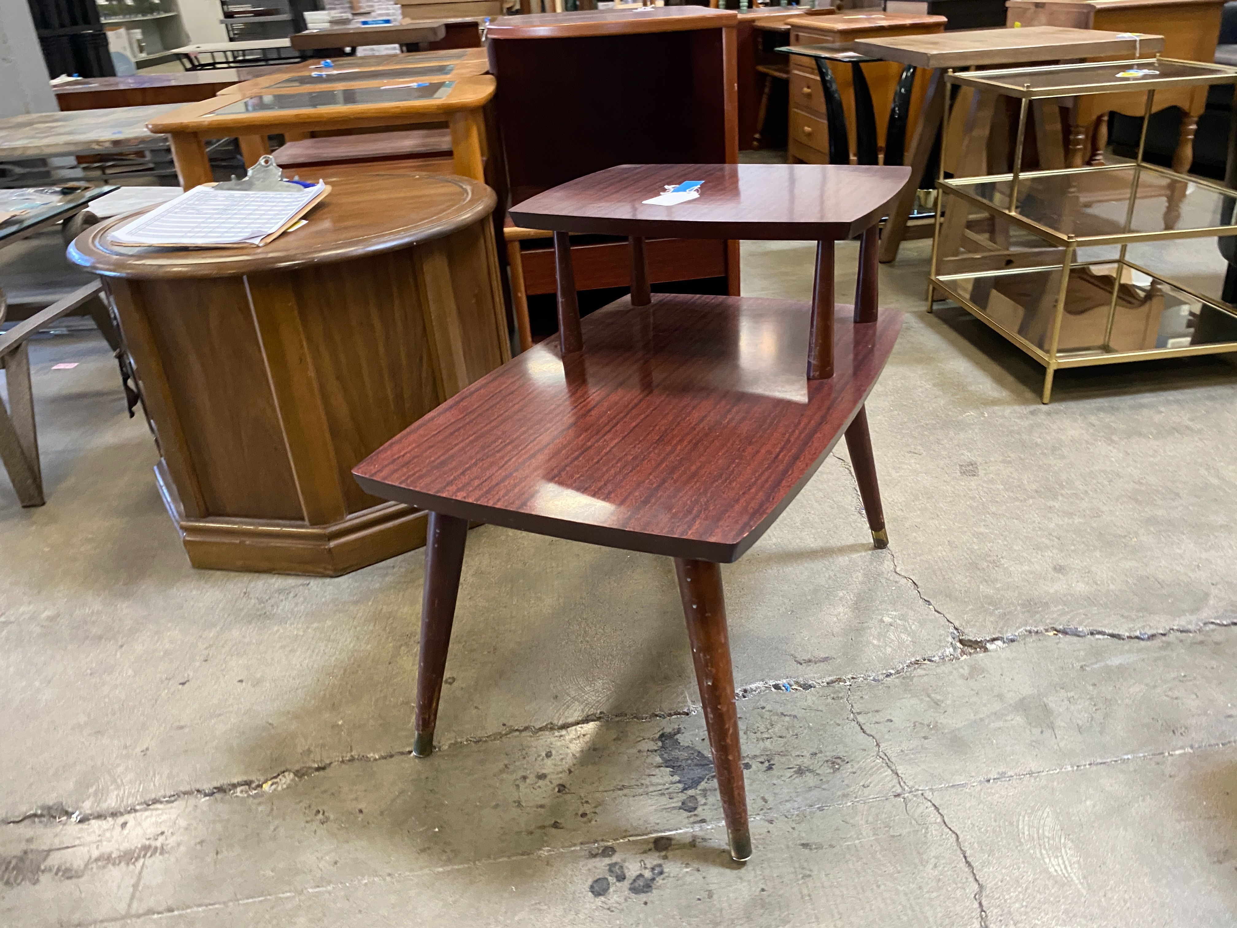 Modern Mid-Century Dark Cherry 2 Tier End Table