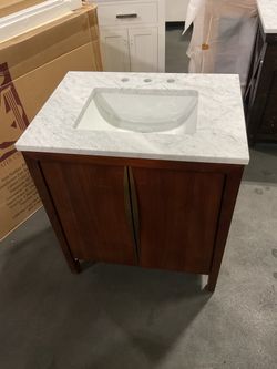 30” Brown Solid Wood Bathroom Vanity with Marble Top (V234)