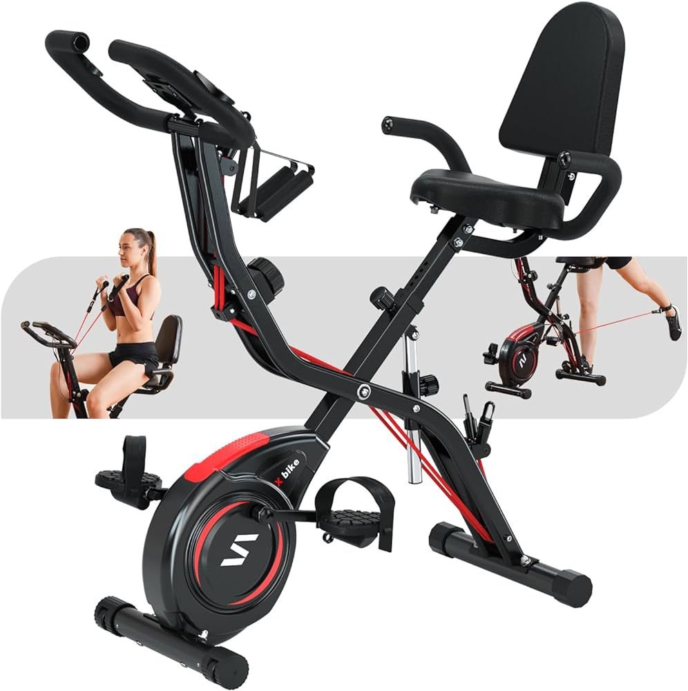 Folding exercise bike with arms and leg bands, folding stationary - Main Image