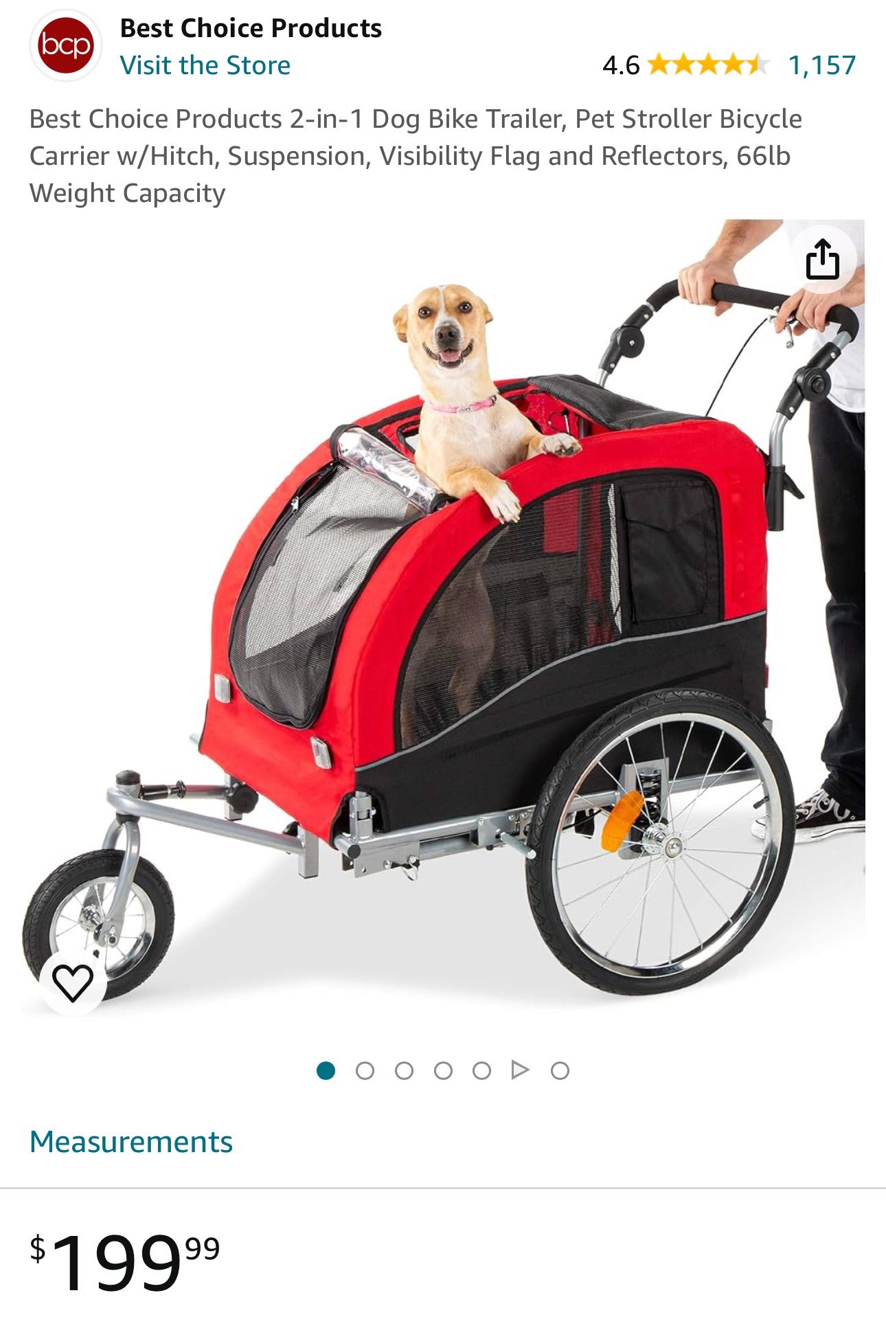  2-in-1 Dog Bike Trailer, Pet Stroller Bicycle Carrier w/Hitch