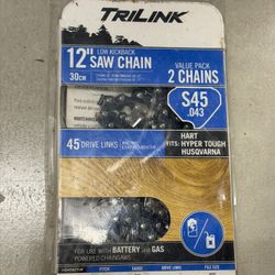 TriLink 12” Low Kickback Chainsaw Chain – 2 Pack (S45 .043, 45 Drive Links)