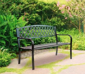Back Black Metal Patio Premier Park Bench