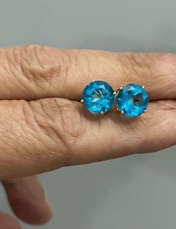 Vintage STS Gold Blue Topaz Earrings