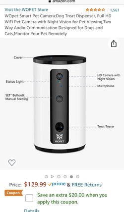 Pet treat dispenser with hd camera