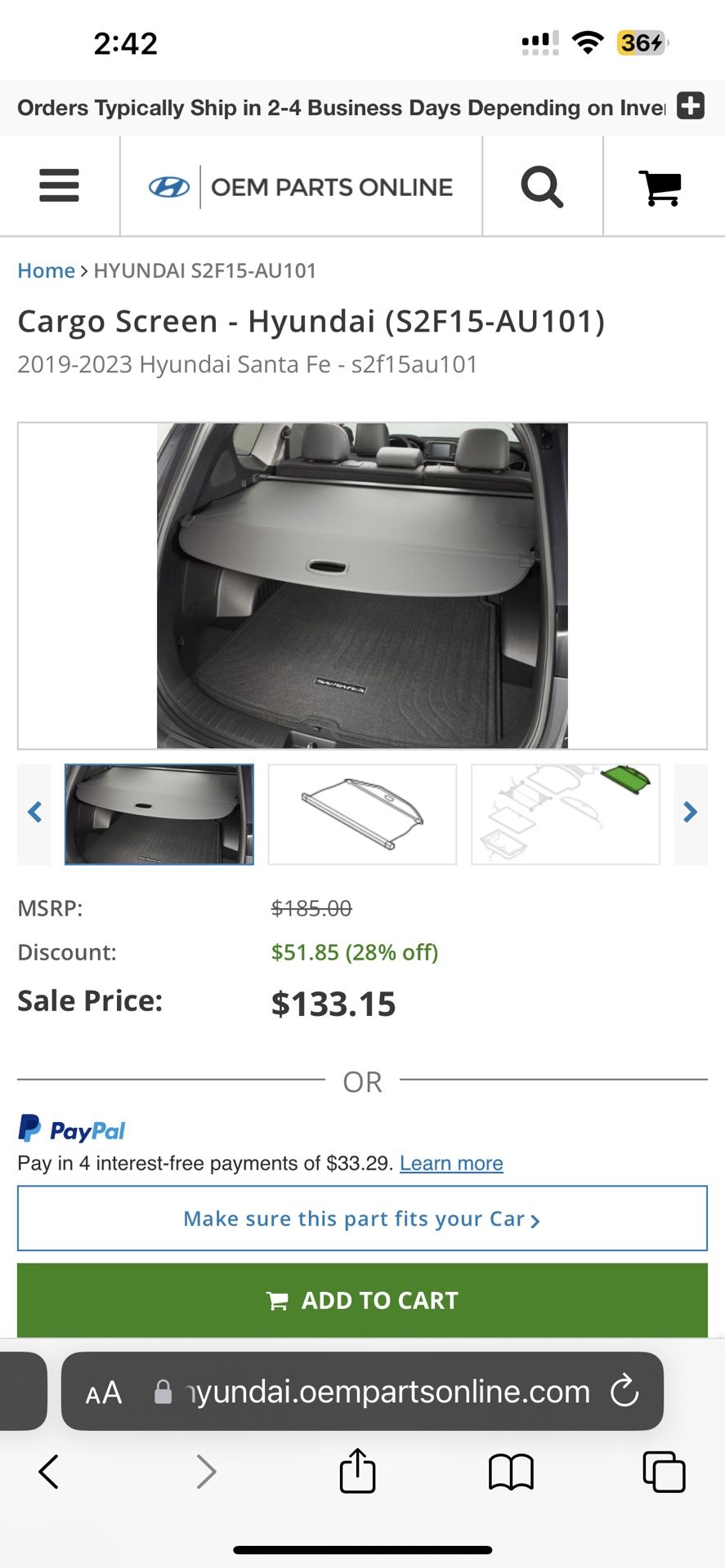 Cargo Screen Cover-Hyundai Santa Fe (2019-2023)
