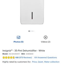 Insignia - 35-Pint Dehumidifier - White $150