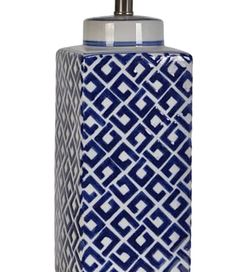 White And Blue Modern Classic Bold Geometric Square Porcelain Table Lamp On Acrylic Base