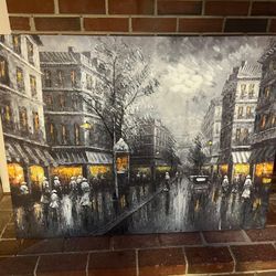 48x36 Grey And Yellow Paris Painting