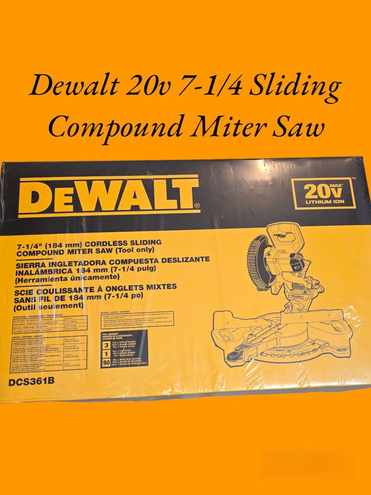 Dewalt 20v 7-1/4 Sliding Compound Miter Saw (Tool Only) 