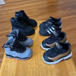 4 Pair JORDAN, AIR MAX,ADIDAS and TIMBS size 4C Children’s Shoes