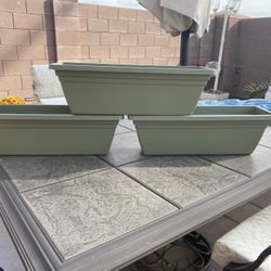 3 New Green Plastic Plant Boxes Planter Pots 