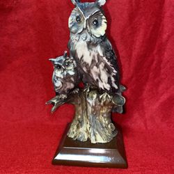 7 Inch x 3 Inch Painted Alabaster Owls Statue Imported From Greece