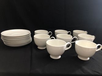 8 White Tea Cups And Plates 