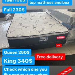 Huge sale for Mattress And Box Twin size mattress and box 150.$ full 190$ Queen 200$ king 290$. free delivery free set up 708….280….7715… cash or Zell