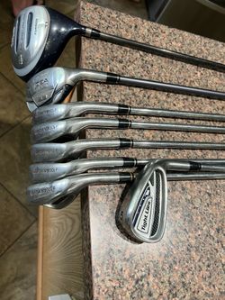 Female, golf Set, ADAMS (tight lies) Irons, Nicklaus Driver and Adam’s hybrid,(both with graphite shafts(more forgiving), Plus, choose your bag all fo