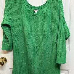 Gap Emerald Green Moment Loosely Woven Knit Sweater Size L  Good Condition Cotton 