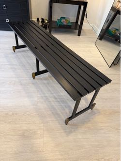 Modern Black Slatted Wood Bench – 63” Entryway, Dining or Bedroom Bench