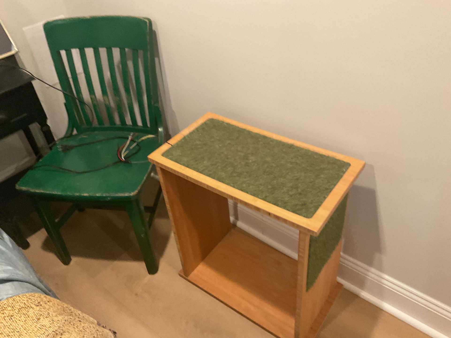 A Beautiful , Wooden, Green Chair, Very Strong With A Matching Little Shelf (NO SHIPPING)
