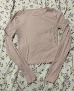 Aeropostale Long-Sleeve Ribbed Crewneck Top - Light Mauve