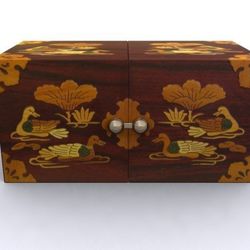 Korean Wood Inlay Carved Jewelry Box 6 3/4 " x 3  1/4" x  3 1/4"  " Brand New Never Used " 