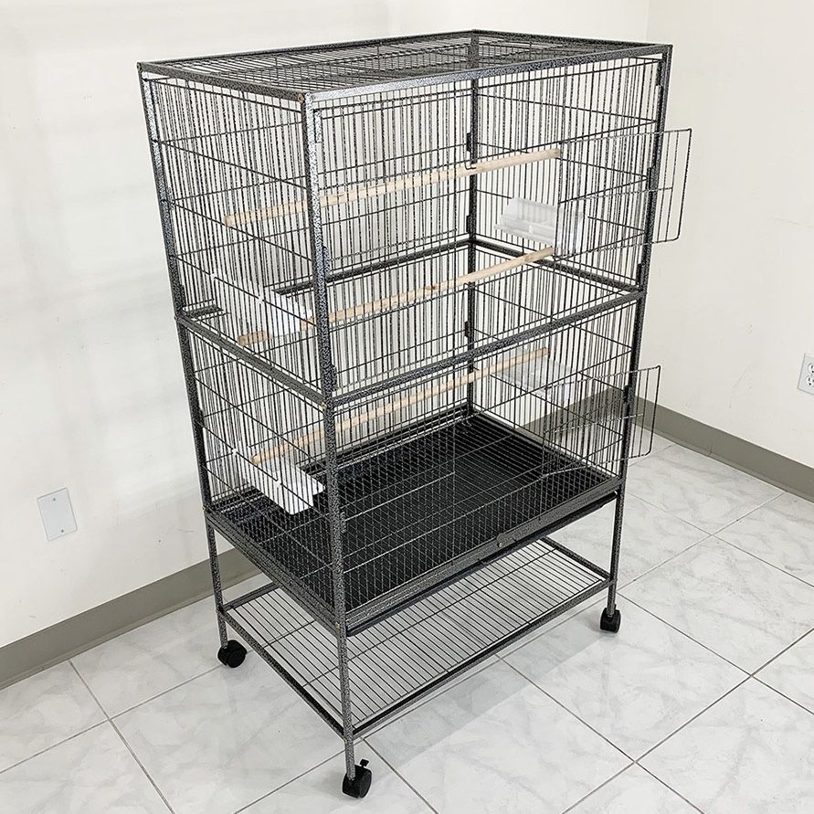 (New) $100 Large 52 Inch Tall Bird Cage 31x19x52” with Rolling Stand and Slide Out Tray