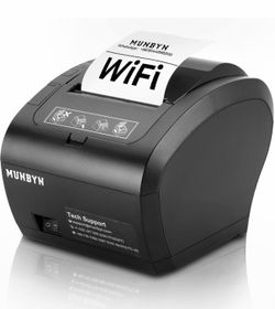 MUNBYN WiFi Receipt Printer With USB Port, 80mm POS Printer Works With Mac Windows Chromebook Linux Cash Drawer, ESC/POS (P047 WiFi), Do Not Support S