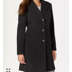 Calvin Klein Black Womens Single-Breasted Wool Blend Coat, MSRP $400, sz 16
